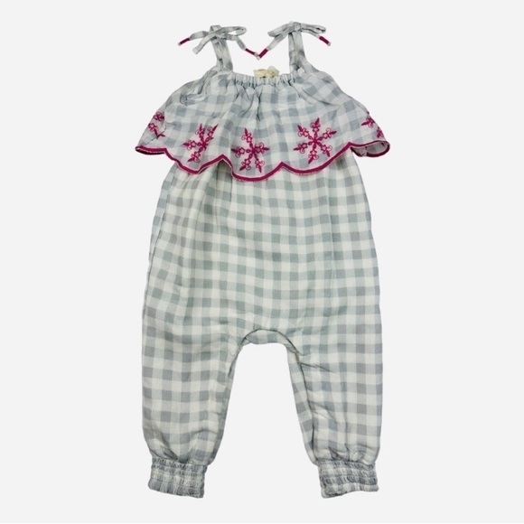 Jessica Simpson Ruffled Romper Gray Check Patten With Pink Embroidery Size 18m - Picture 1 of 4